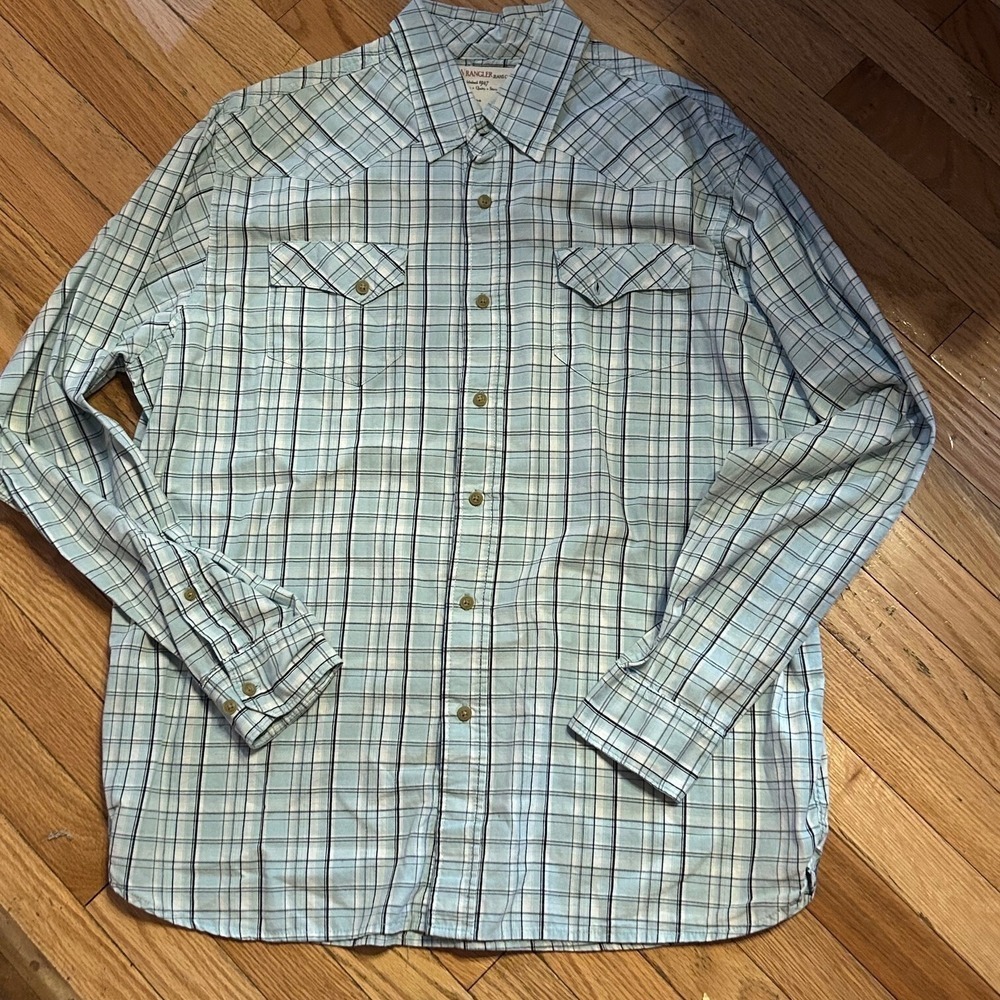 Wrangler Mens Blue Plaid Size‎ XL Button Down Long Sleeve Western Rodeo T29-3